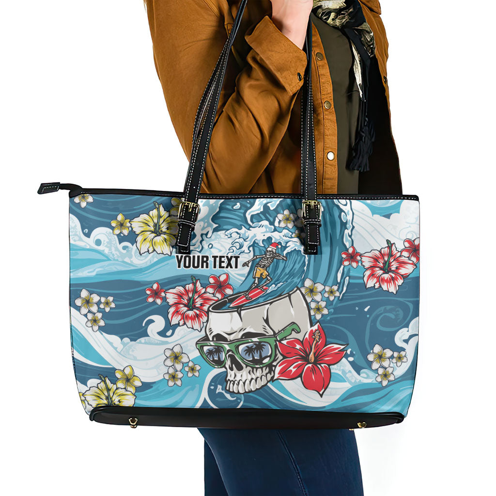 Hawaii Santa Skeleton Surfing Personalized Leather Tote Bag Mele Kalikimaka i Iulai! LT9 - Polynesian Pride