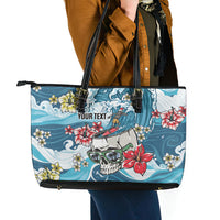 Hawaii Santa Skeleton Surfing Personalized Leather Tote Bag Mele Kalikimaka i Iulai! LT9 - Polynesian Pride