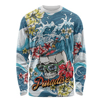 Hawaii Santa Skeleton Surfing Personalized Long Sleeve Shirt Mele Kalikimaka i Iulai! LT9 Unisex Blue - Polynesian Pride