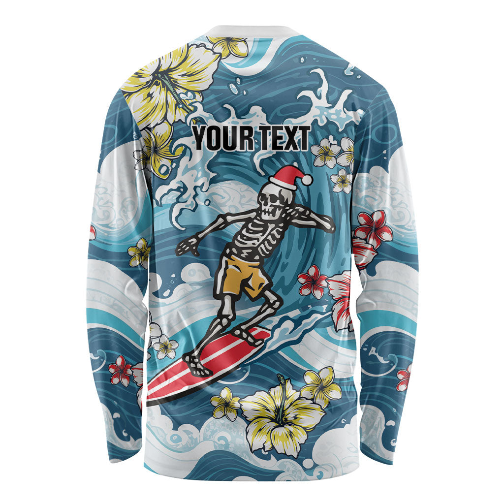 Hawaii Santa Skeleton Surfing Personalized Long Sleeve Shirt Mele Kalikimaka i Iulai! LT9 - Polynesian Pride