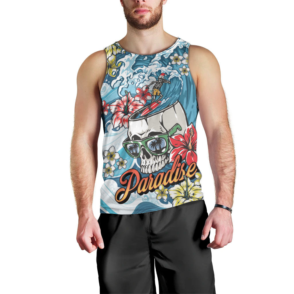 Hawaii Santa Skeleton Surfing Personalized Men Tank Top Mele Kalikimaka i Iulai! LT9 - Polynesian Pride