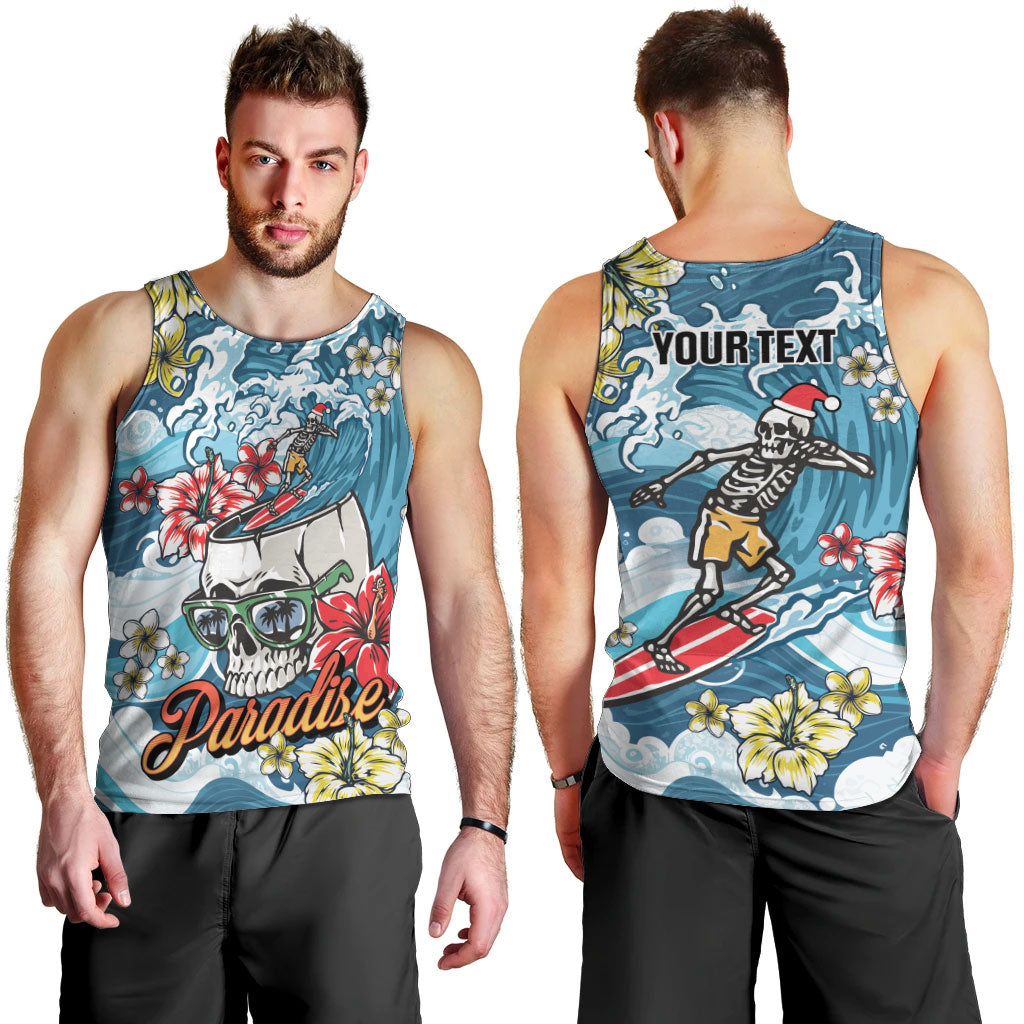 Hawaii Santa Skeleton Surfing Personalized Men Tank Top Mele Kalikimaka i Iulai! LT9 - Polynesian Pride