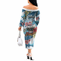Hawaii Santa Skeleton Surfing Personalized Off The Shoulder Long Sleeve Dress Mele Kalikimaka i Iulai! LT9 - Polynesian Pride