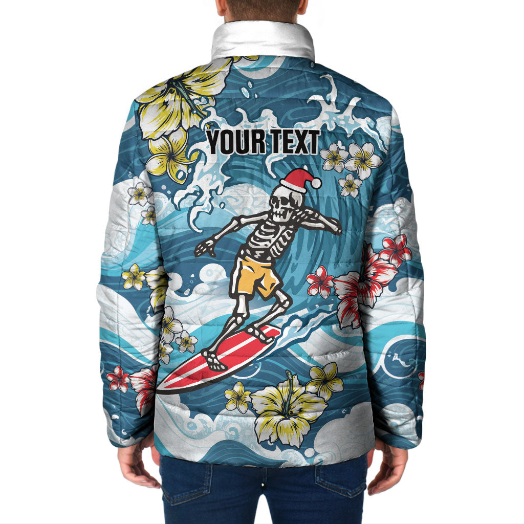 Hawaii Santa Skeleton Surfing Personalized Padded Jacket Mele Kalikimaka i Iulai! LT9 - Polynesian Pride