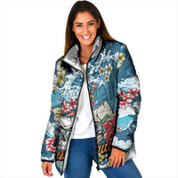 Hawaii Santa Skeleton Surfing Personalized Padded Jacket Mele Kalikimaka i Iulai! LT9 Women Blue - Polynesian Pride