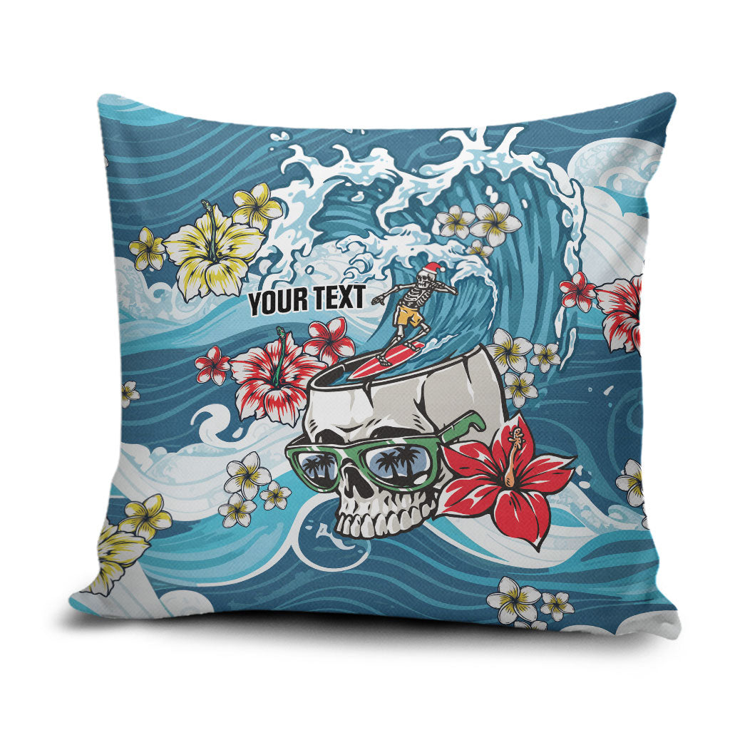 Hawaii Santa Skeleton Surfing Personalized Pillow Cover Mele Kalikimaka i Iulai! LT9 Blue - Polynesian Pride