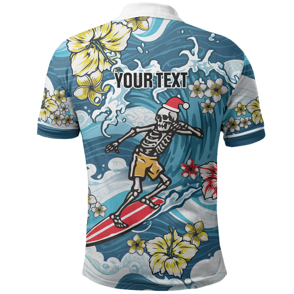 Hawaii Santa Skeleton Surfing Personalized Polo Shirt Mele Kalikimaka i Iulai! LT9 - Polynesian Pride