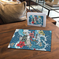 Hawaii Santa Skeleton Surfing Personalized Puzzle Mele Kalikimaka i Iulai! LT9 - Polynesian Pride