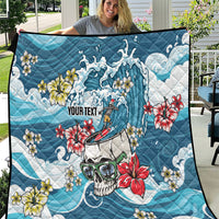 Hawaii Santa Skeleton Surfing Personalized Quilt Mele Kalikimaka i Iulai! LT9 Blue - Polynesian Pride