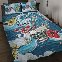 Hawaii Santa Skeleton Surfing Personalized Quilt Bed Set Mele Kalikimaka i Iulai! LT9 Blue - Polynesian Pride