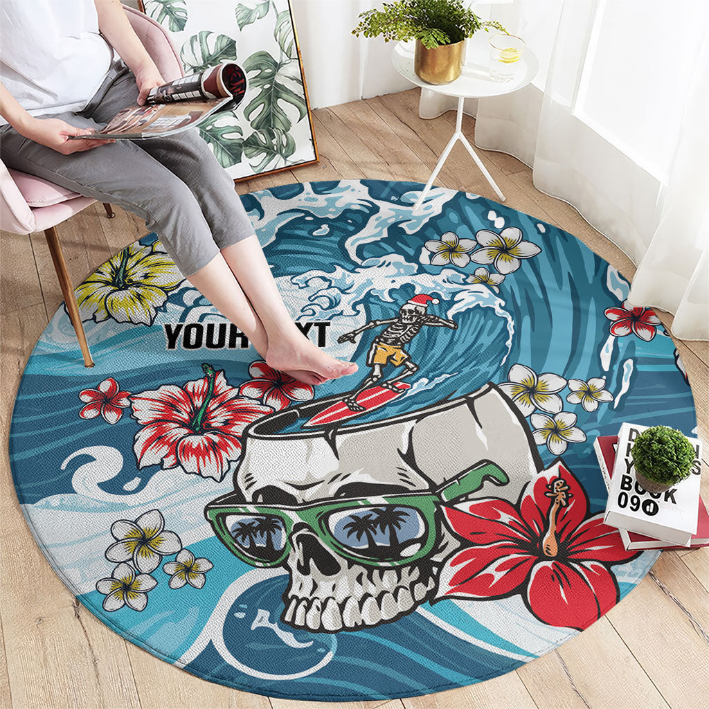 Hawaii Santa Skeleton Surfing Personalized Round Carpet Mele Kalikimaka i Iulai! LT9 - Polynesian Pride