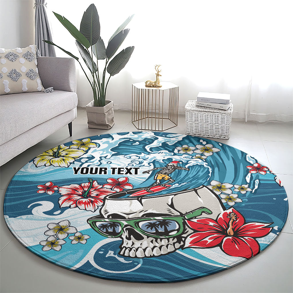 Hawaii Santa Skeleton Surfing Personalized Round Carpet Mele Kalikimaka i Iulai! LT9 - Polynesian Pride