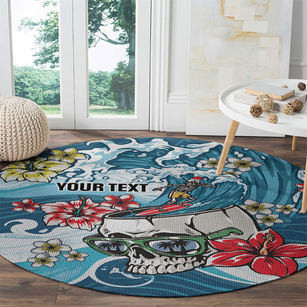 Hawaii Santa Skeleton Surfing Personalized Round Carpet Mele Kalikimaka i Iulai! LT9 - Polynesian Pride