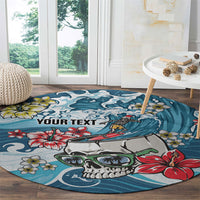 Hawaii Santa Skeleton Surfing Personalized Round Carpet Mele Kalikimaka i Iulai! LT9 - Polynesian Pride