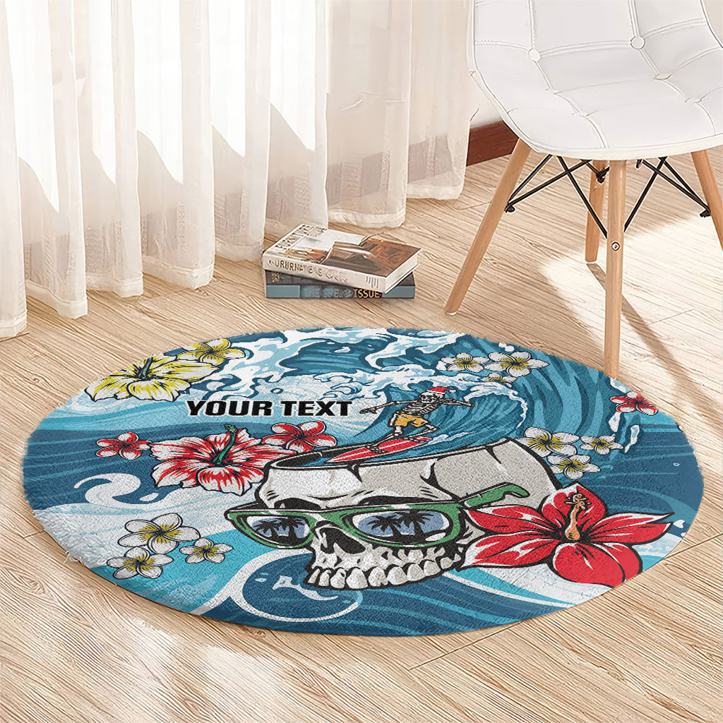 Hawaii Santa Skeleton Surfing Personalized Round Carpet Mele Kalikimaka i Iulai! LT9 - Polynesian Pride