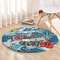 Hawaii Santa Skeleton Surfing Personalized Round Carpet Mele Kalikimaka i Iulai! LT9 - Polynesian Pride