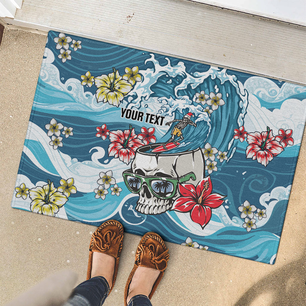 Hawaii Santa Skeleton Surfing Personalized Rubber Doormat Mele Kalikimaka i Iulai! LT9 - Polynesian Pride