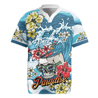 Hawaii Santa Skeleton Surfing Personalized Rugby Jersey Mele Kalikimaka i Iulai! LT9 Blue - Polynesian Pride