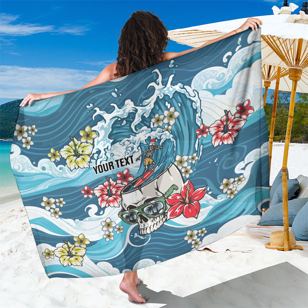 Hawaii Santa Skeleton Surfing Personalized Sarong Mele Kalikimaka i Iulai! LT9 One Size 44 x 66 inches Blue - Polynesian Pride