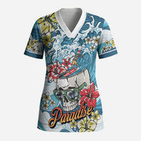 Hawaii Santa Skeleton Surfing Personalized Scrub Top Mele Kalikimaka i Iulai! LT9 Adult Blue - Polynesian Pride