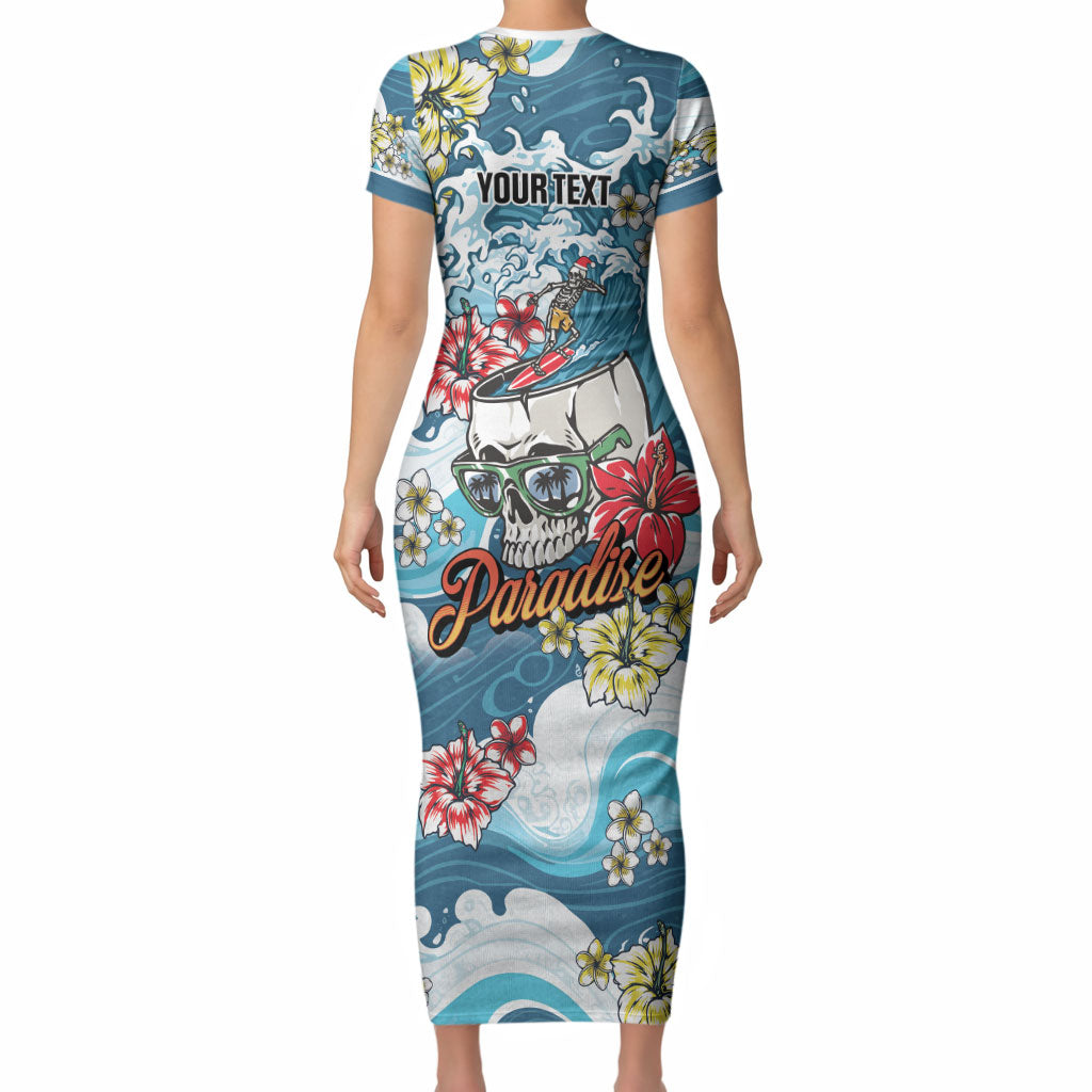 Hawaii Santa Skeleton Surfing Personalized Short Sleeve Bodycon Dress Mele Kalikimaka i Iulai! LT9 - Polynesian Pride