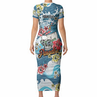 Hawaii Santa Skeleton Surfing Personalized Short Sleeve Bodycon Dress Mele Kalikimaka i Iulai! LT9 - Polynesian Pride
