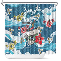 Hawaii Santa Skeleton Surfing Personalized Shower Curtain Mele Kalikimaka i Iulai! LT9 Blue - Polynesian Pride