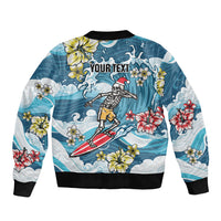 Hawaii Santa Skeleton Surfing Personalized Sleeve Zip Bomber Jacket Mele Kalikimaka i Iulai! LT9 - Polynesian Pride