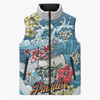 Hawaii Santa Skeleton Surfing Personalized Sleeveless Puffer Jacket Mele Kalikimaka i Iulai! LT9 Unisex Blue - Polynesian Pride