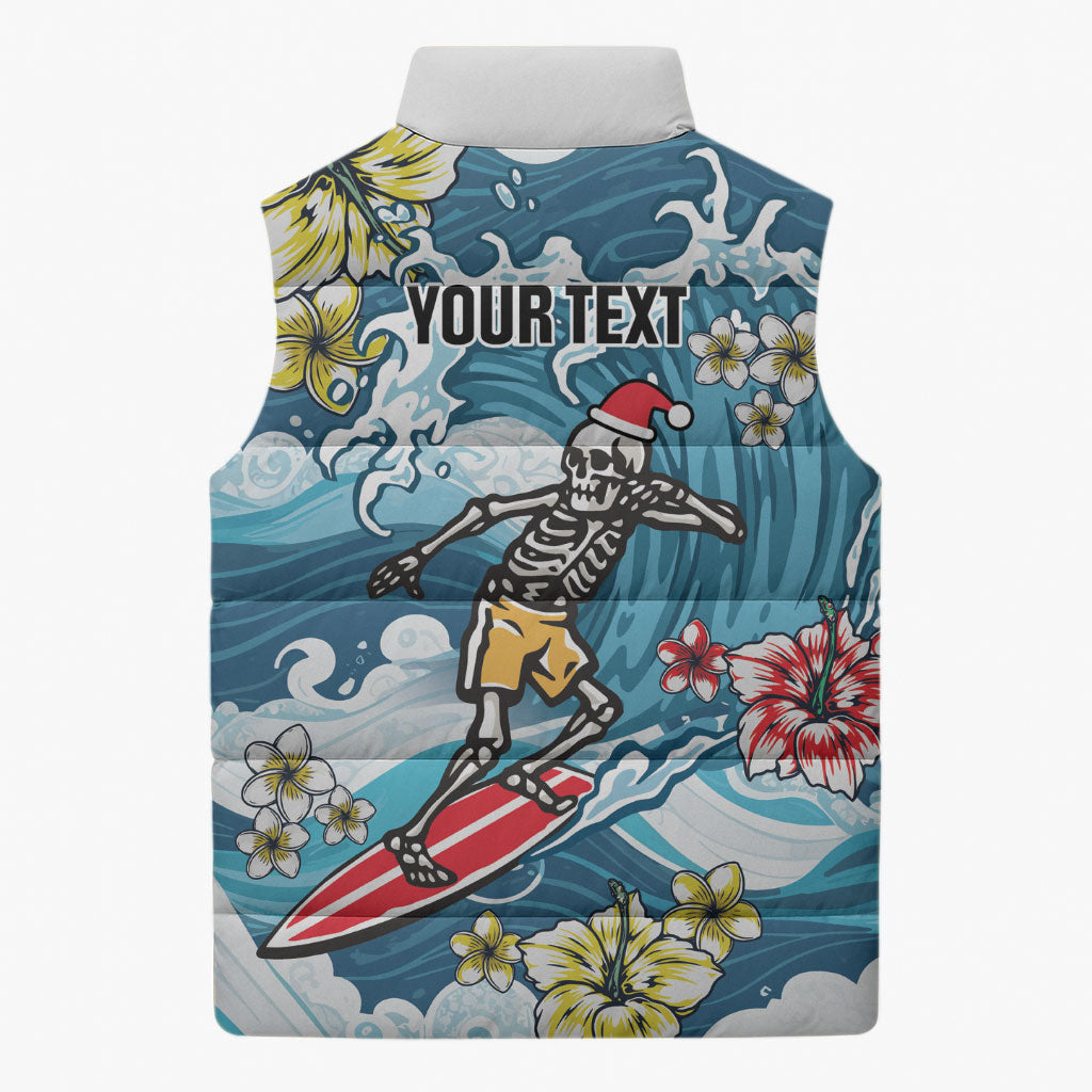 Hawaii Santa Skeleton Surfing Personalized Sleeveless Puffer Jacket Mele Kalikimaka i Iulai! LT9 - Polynesian Pride