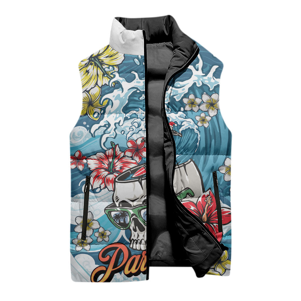 Hawaii Santa Skeleton Surfing Personalized Sleeveless Puffer Jacket Mele Kalikimaka i Iulai! LT9 - Polynesian Pride
