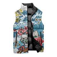Hawaii Santa Skeleton Surfing Personalized Sleeveless Puffer Jacket Mele Kalikimaka i Iulai! LT9 - Polynesian Pride