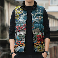 Hawaii Santa Skeleton Surfing Personalized Sleeveless Puffer Jacket Mele Kalikimaka i Iulai! LT9 - Polynesian Pride
