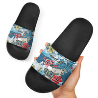 Hawaii Santa Skeleton Surfing Personalized Slide Sandals Mele Kalikimaka i Iulai! LT9 - Polynesian Pride