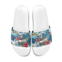 Hawaii Santa Skeleton Surfing Personalized Slide Sandals Mele Kalikimaka i Iulai! LT9 Blue - Polynesian Pride