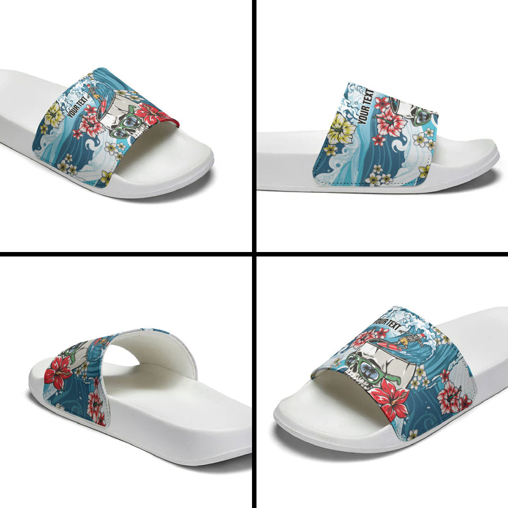 Hawaii Santa Skeleton Surfing Personalized Slide Sandals Mele Kalikimaka i Iulai! LT9 - Polynesian Pride