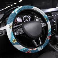 Hawaii Santa Skeleton Surfing Steering Wheel Cover Mele Kalikimaka i Iulai! LT9 Universal Fit Blue - Polynesian Pride