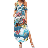Hawaii Santa Skeleton Surfing Personalized Summer Maxi Dress Mele Kalikimaka i Iulai!