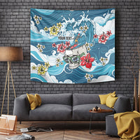 Hawaii Santa Skeleton Surfing Personalized Tapestry Mele Kalikimaka i Iulai! LT9 Blue - Polynesian Pride