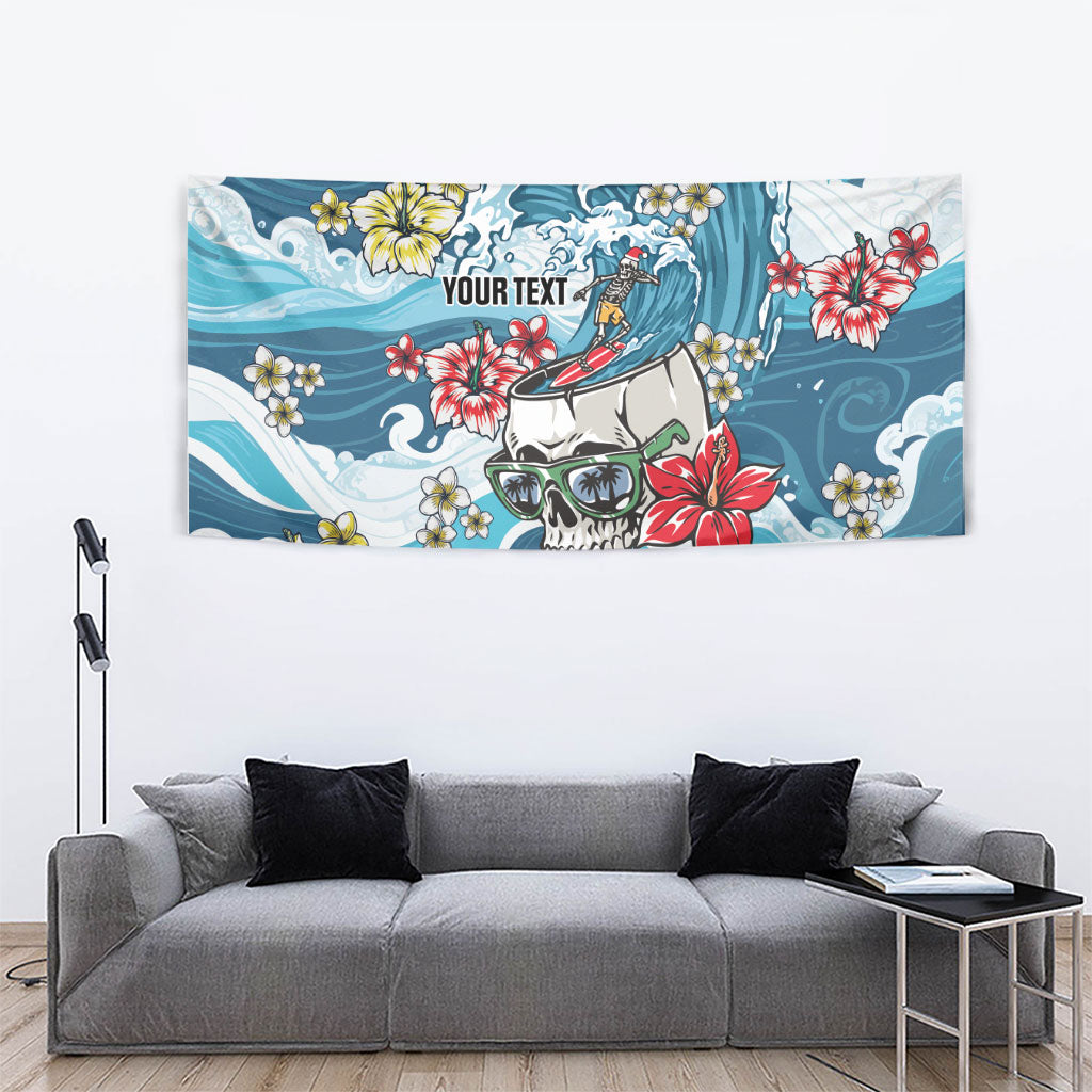 Hawaii Santa Skeleton Surfing Personalized Tapestry Mele Kalikimaka i Iulai! LT9 - Polynesian Pride