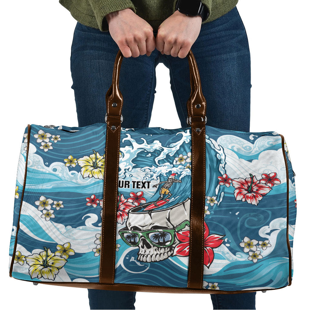 Hawaii Santa Skeleton Surfing Personalized Travel Bag Mele Kalikimaka i Iulai! LT9 Blue - Polynesian Pride