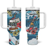 Hawaii Santa Skeleton Surfing Personalized Tumbler With Handle Mele Kalikimaka i Iulai! LT9 One Size: 40 oz Blue - Polynesian Pride