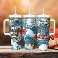 Hawaii Santa Skeleton Surfing Personalized Tumbler With Handle Mele Kalikimaka i Iulai! LT9 - Polynesian Pride