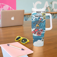 Hawaii Santa Skeleton Surfing Personalized Tumbler With Handle Mele Kalikimaka i Iulai! LT9 - Polynesian Pride