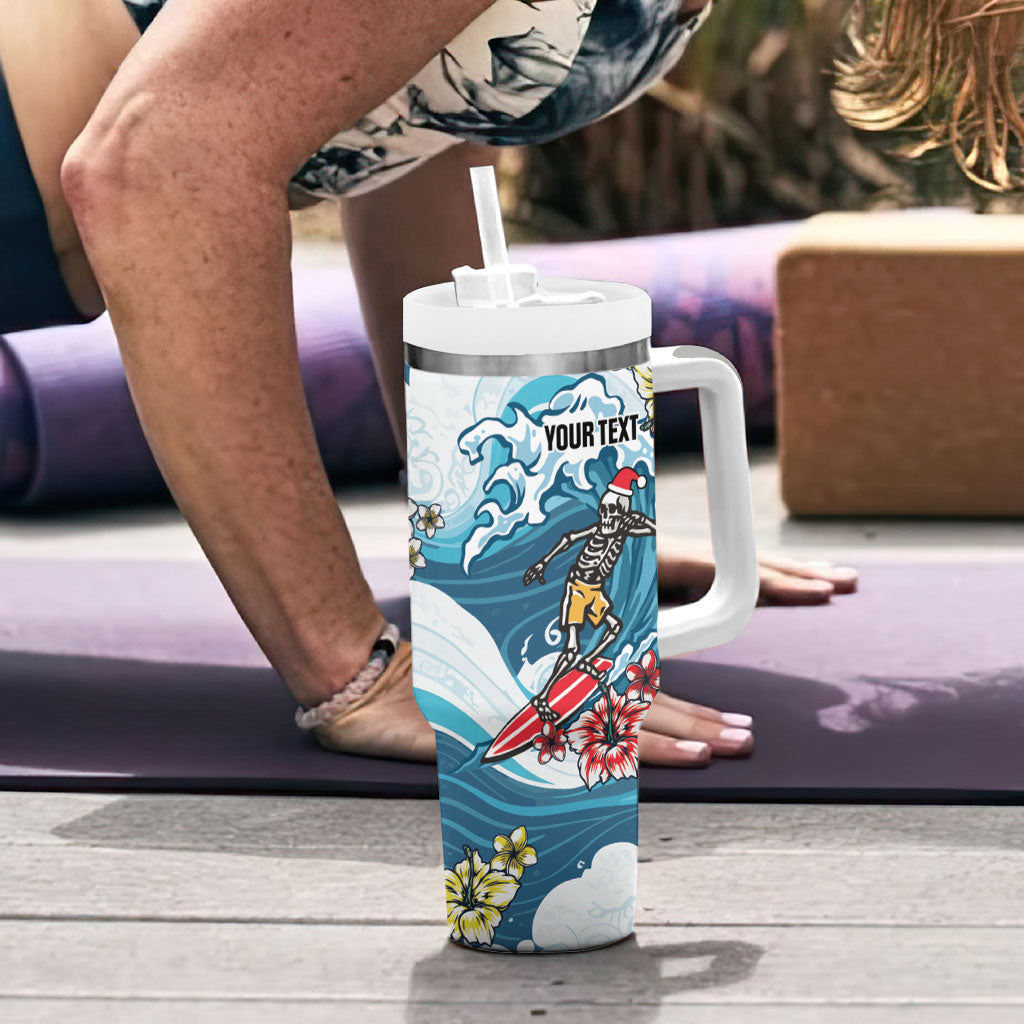 Hawaii Santa Skeleton Surfing Personalized Tumbler With Handle Mele Kalikimaka i Iulai! LT9 - Polynesian Pride