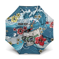 Hawaii Santa Skeleton Surfing Personalized Umbrella Mele Kalikimaka i Iulai! LT9 One Size Folded 11.42 inch Opened Diameter 37.4 inch Blue - Polynesian Pride