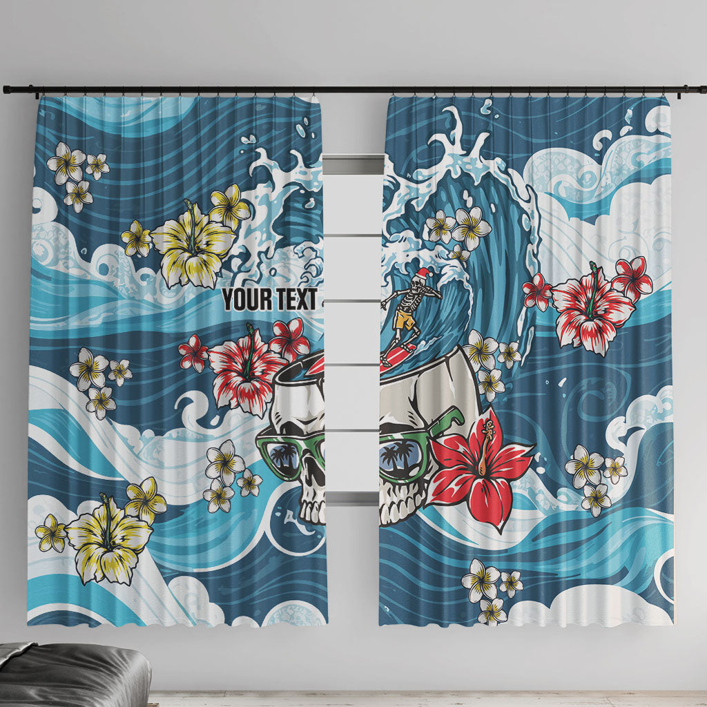 Hawaii Santa Skeleton Surfing Personalized Window Curtain Mele Kalikimaka i Iulai! LT9 With Hooks Blue - Polynesian Pride