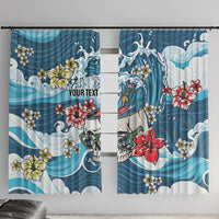 Hawaii Santa Skeleton Surfing Personalized Window Curtain Mele Kalikimaka i Iulai! LT9 With Hooks Blue - Polynesian Pride