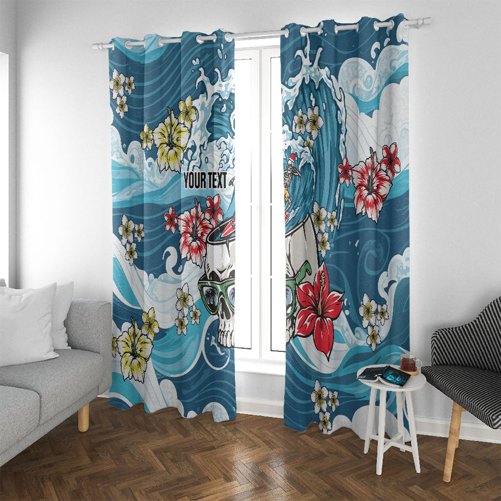 Hawaii Santa Skeleton Surfing Personalized Window Curtain Mele Kalikimaka i Iulai! LT9 With Grommets Blue - Polynesian Pride