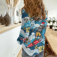 Hawaii Santa Skeleton Surfing Personalized Women Casual Shirt Mele Kalikimaka i Iulai! LT9 - Polynesian Pride